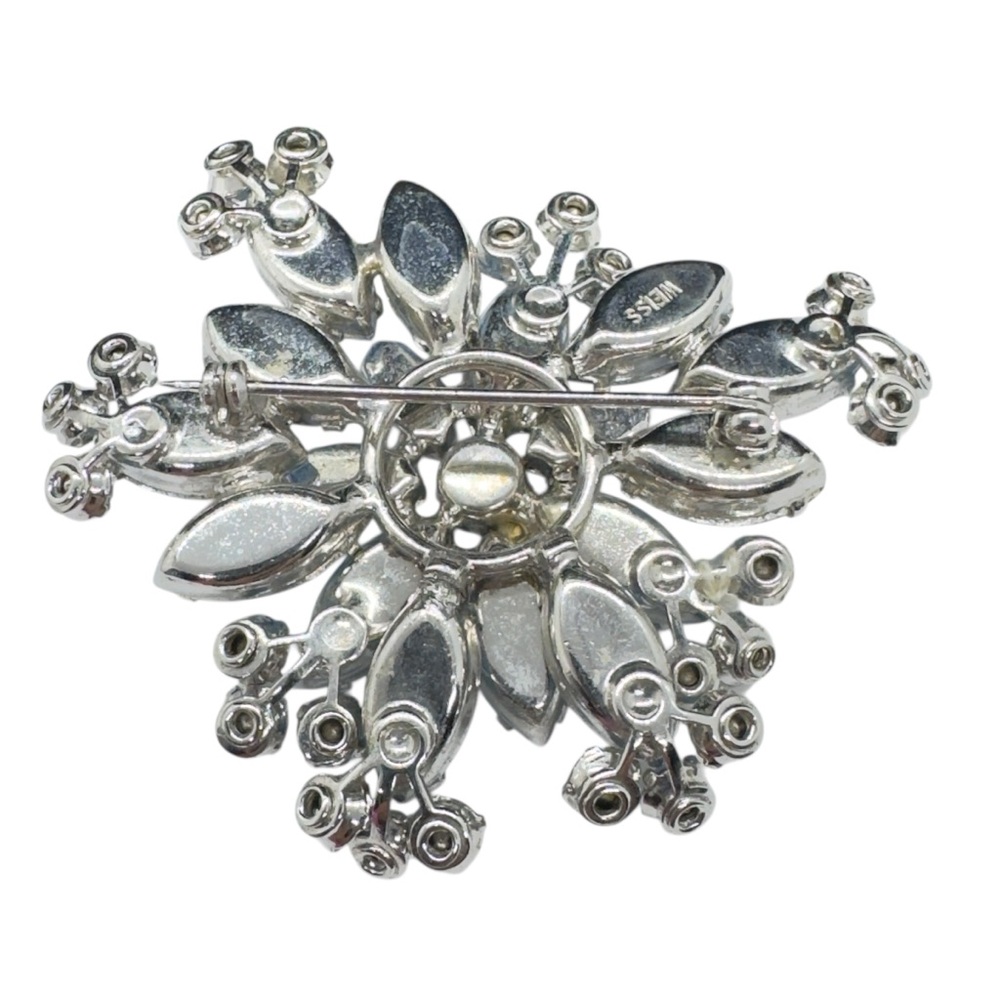 Vintage Hallmarked Weiss Topaz Blue Rhinestone Brooch - Picture 4 of 8